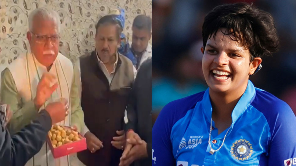 Haryana CM Manohar Lal Khattar congratulate Shafali Verma and indian women cricket team win u19 world cup | Shafali Verma: शेफाली वर्मा के घर बधाई देने पहुंचे CM खट्टर, कहा-हरियाणा की बेटी पर देश को गर्व