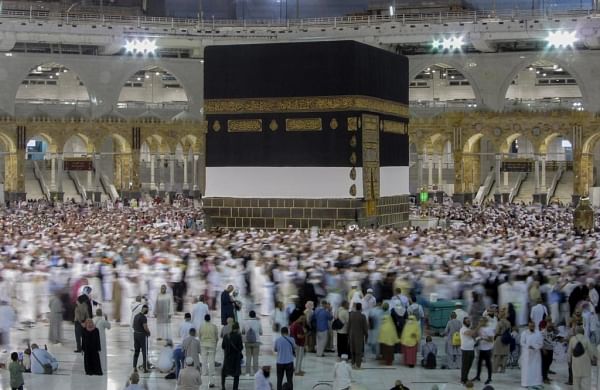 Muslim pilgrims circumambulate around the Kaaba, the cubic structure at the Grand Mosque, during the-