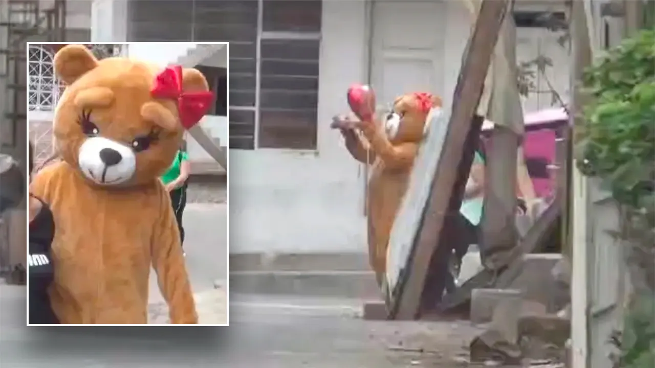 Video shows cop in Valentine’s Day bear costume take down suspected lady drug dealer